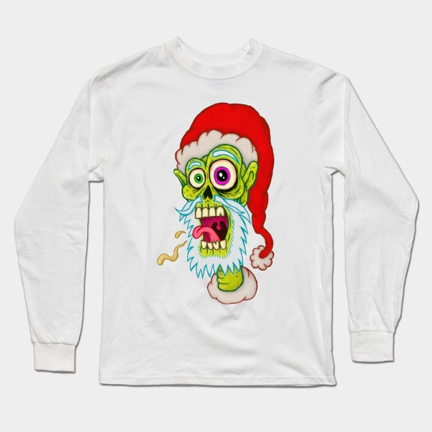 Santa Zombie Head Long Sleeve T-Shirt by MalcolmKirk